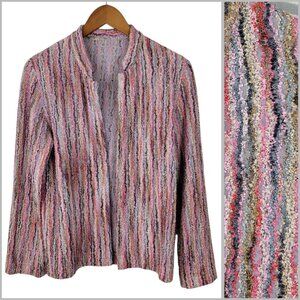 Vintage Hand Made Jacket Small Medium Rainbow Boucle Open Front Pink Brown